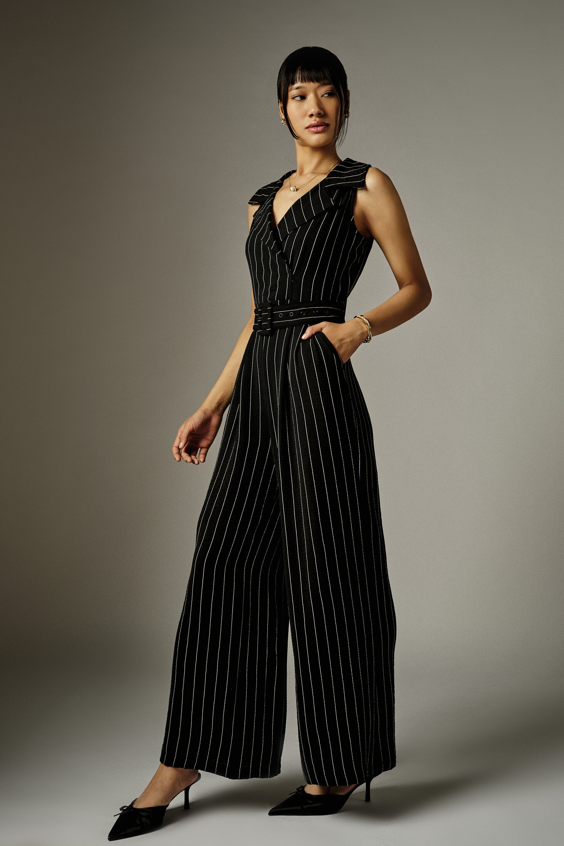 Jovelle Striped Black Jumpsuit, Black, image 4